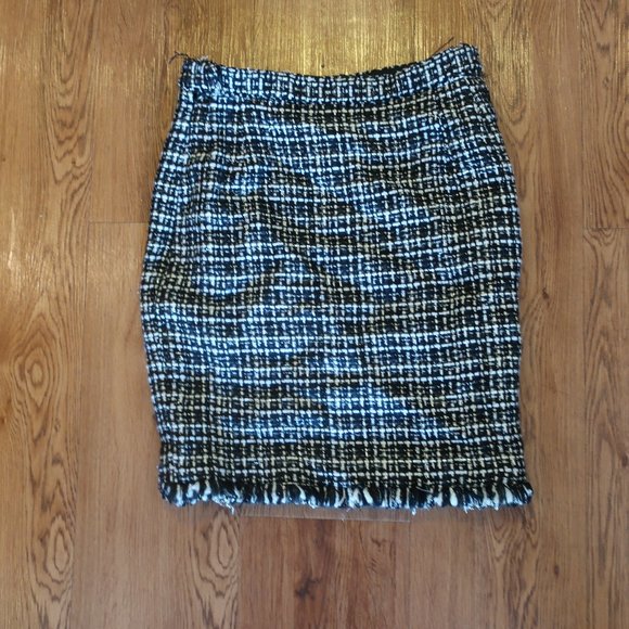 CHRISTINA MAKOWSKY TWEED FRINGED PENCIL SKIRT 4 8 - Picture 5 of 8